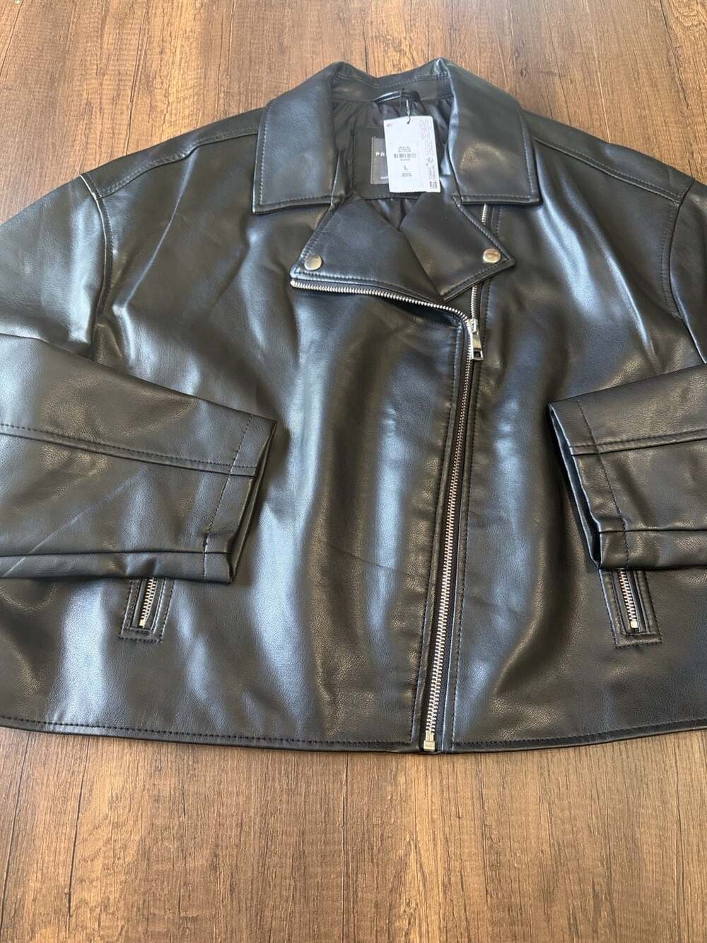 Primark Faux Leather Biker Jacket Size L Black